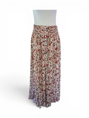 Cynthia Rowley Womens Cream Pink Floral Print Maxi Skirt